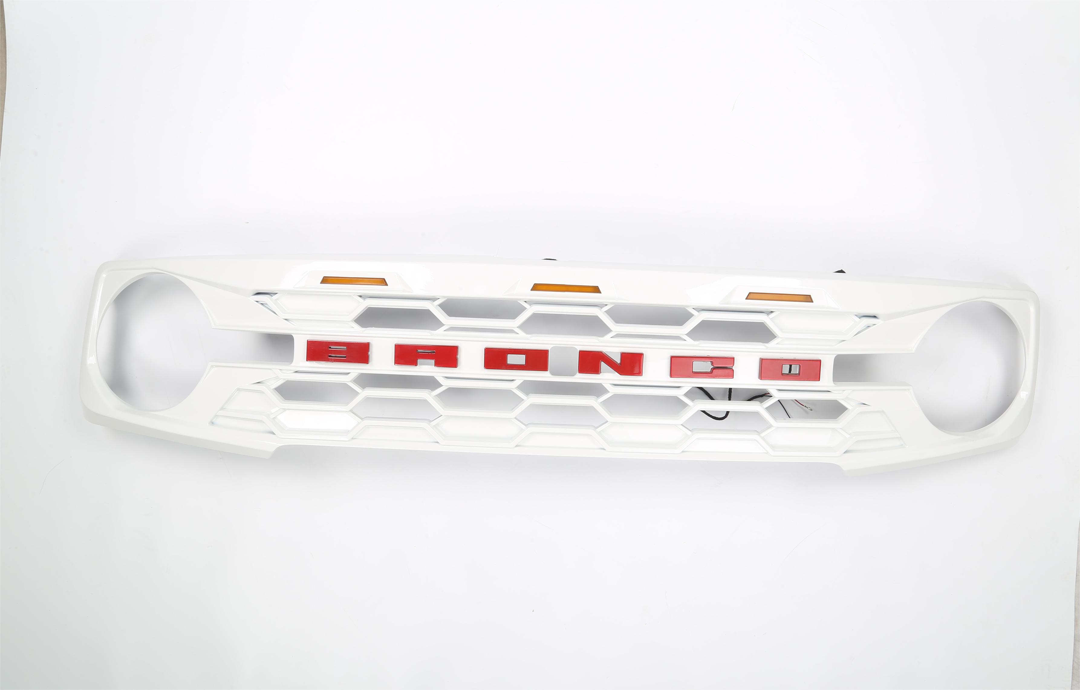 Ford Bronco Custom Grille - Sport Style w/ LED Lights - Gloss White Finish